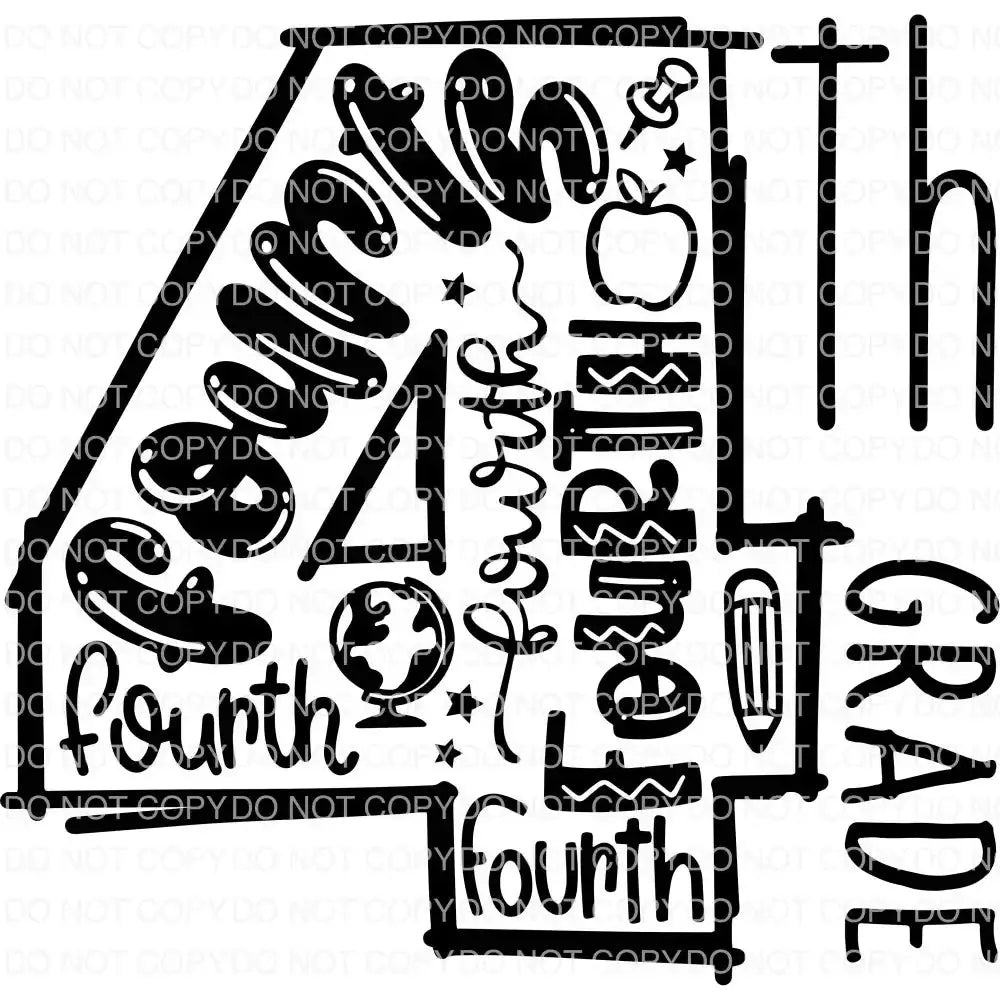 4th Grade Typography DTF TRANSFER tee and shirts transfers
