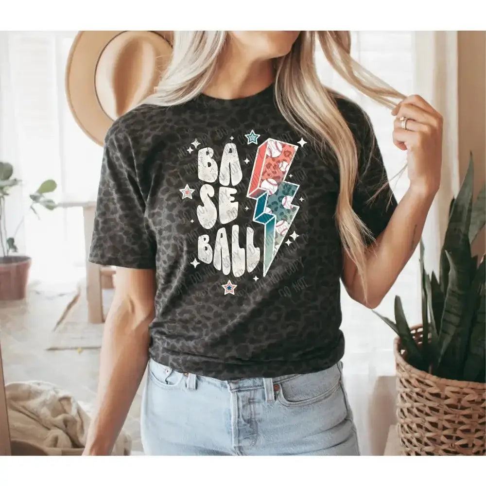 Baseball Bolt white DTF Transfer tee and shirts transfers