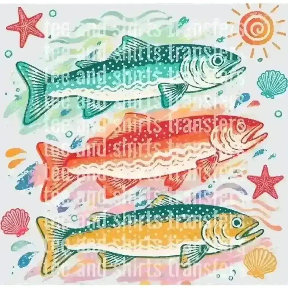 Fish with Starfish and Seashells DTF TRANSFER DTF TRANSFER tee and shirts transfers