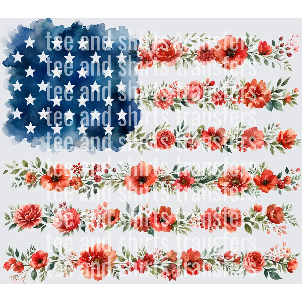 Floral American Flag DTF TRANSFER