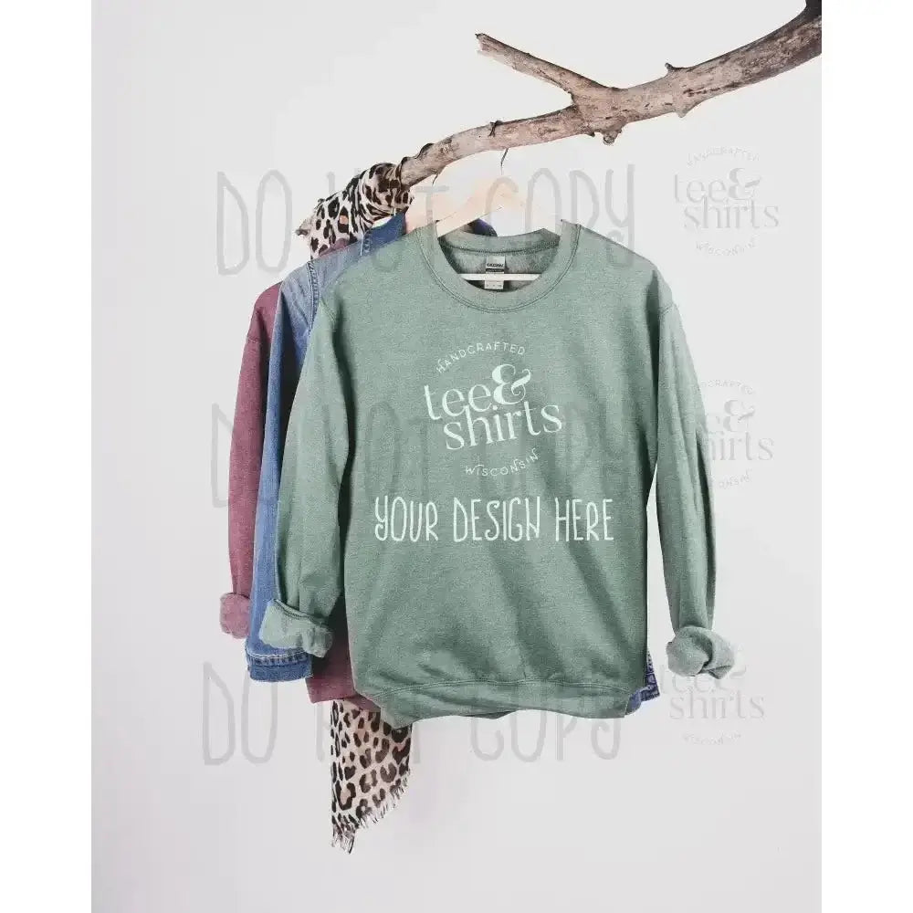 Gildan G180 Hoodie mockup Heather Sport Dark Green Hanging Sweatshirt Shirt mock up teeANDshirts