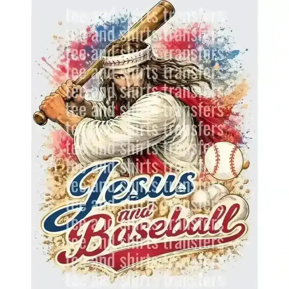 Jesus and Baseball DTF TRANSFER DTF TRANSFER tee and shirts transfers