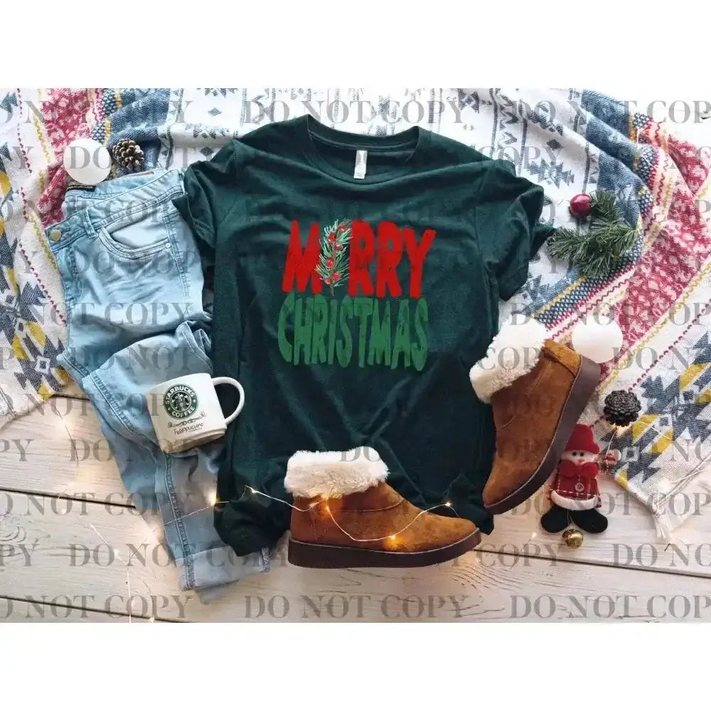 Merry Christmas Bolt DTF TRANSFER tee and shirts transfers