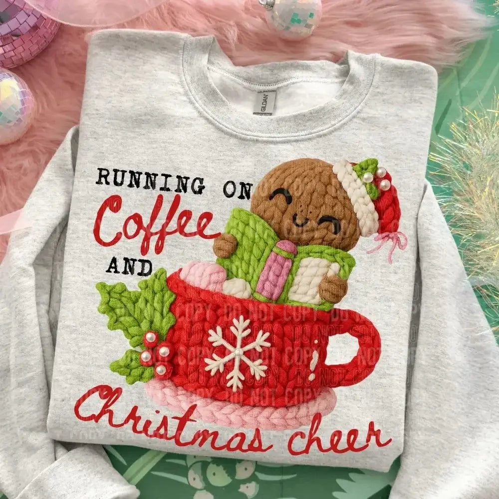 Running on Coffee and Christmas Cheer DTF TRANSFER tee and shirts transfers