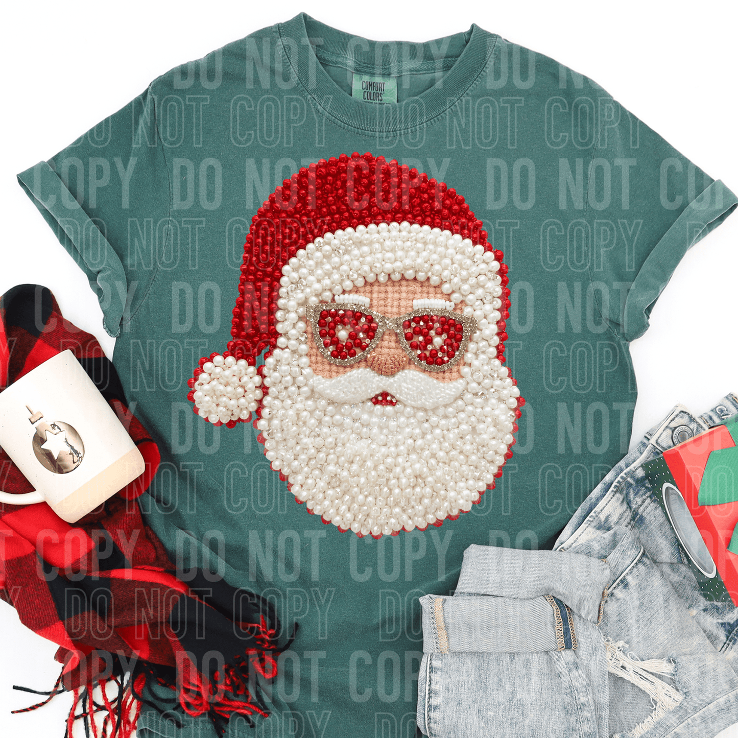 Santa Faux Pearls DTF TRANSFER tee and shirts transfers