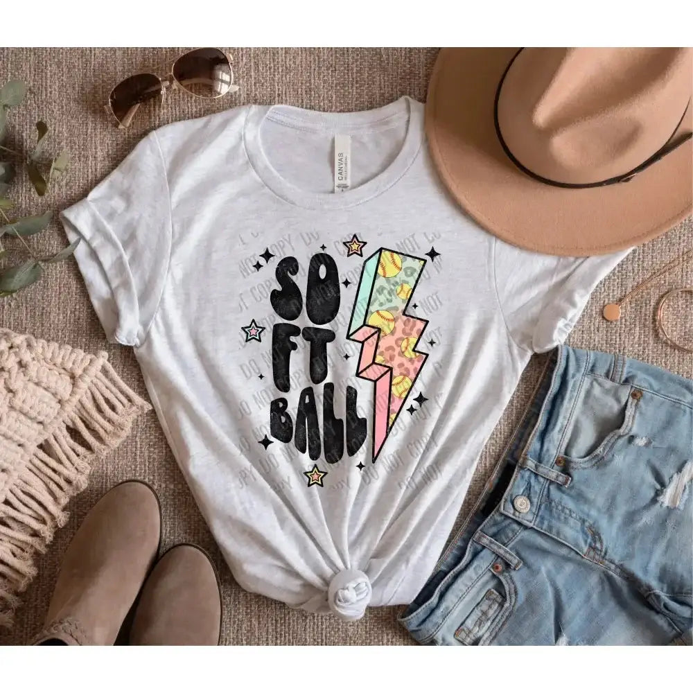 Softball Bolt DTF Transfer tee and shirts transfers