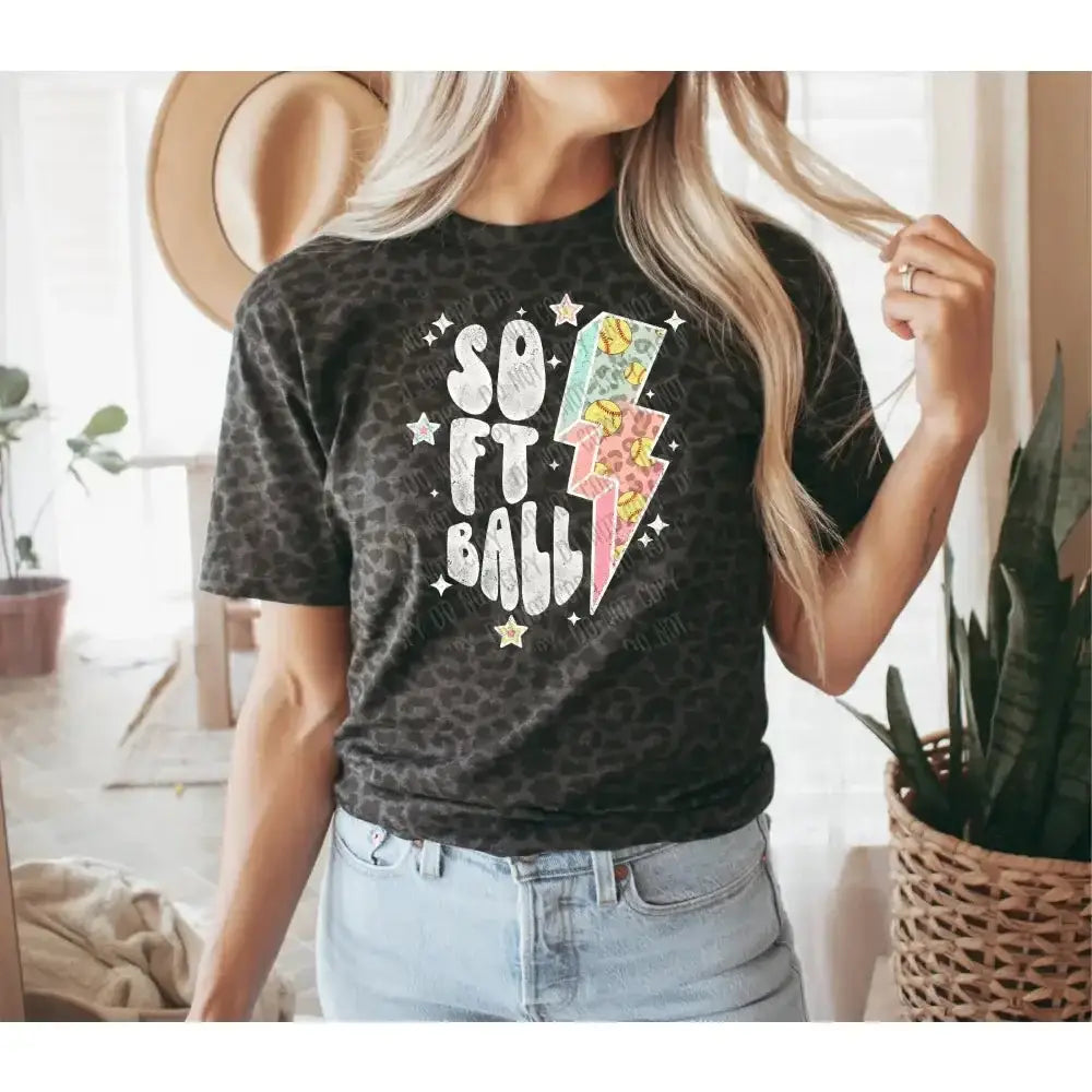 Softball Bolt white DTF Transfer tee and shirts transfers