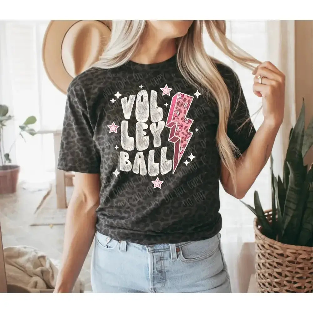 Volleyball Bolt white DTF Transfer tee and shirts transfers