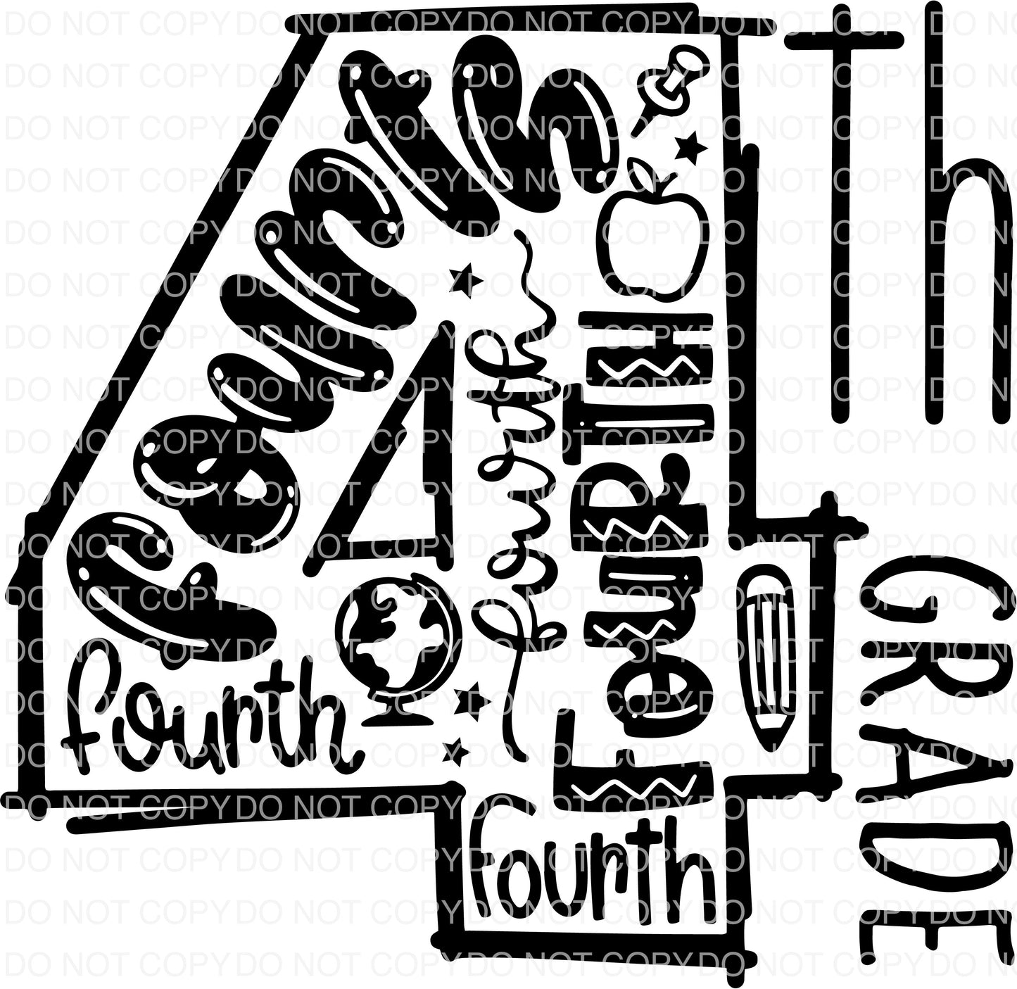 4th Grade Typography DTF TRANSFER tee and shirts transfers