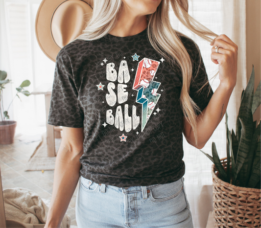 Baseball Bolt white DTF Transfer tee and shirts transfers