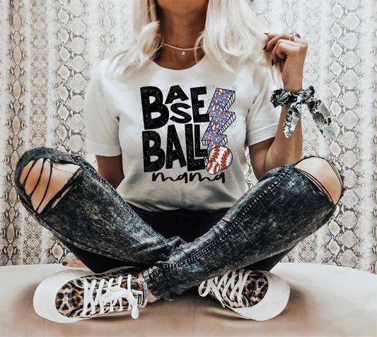 Baseball Mama Bolt DTF Transfer tee and shirts transfers