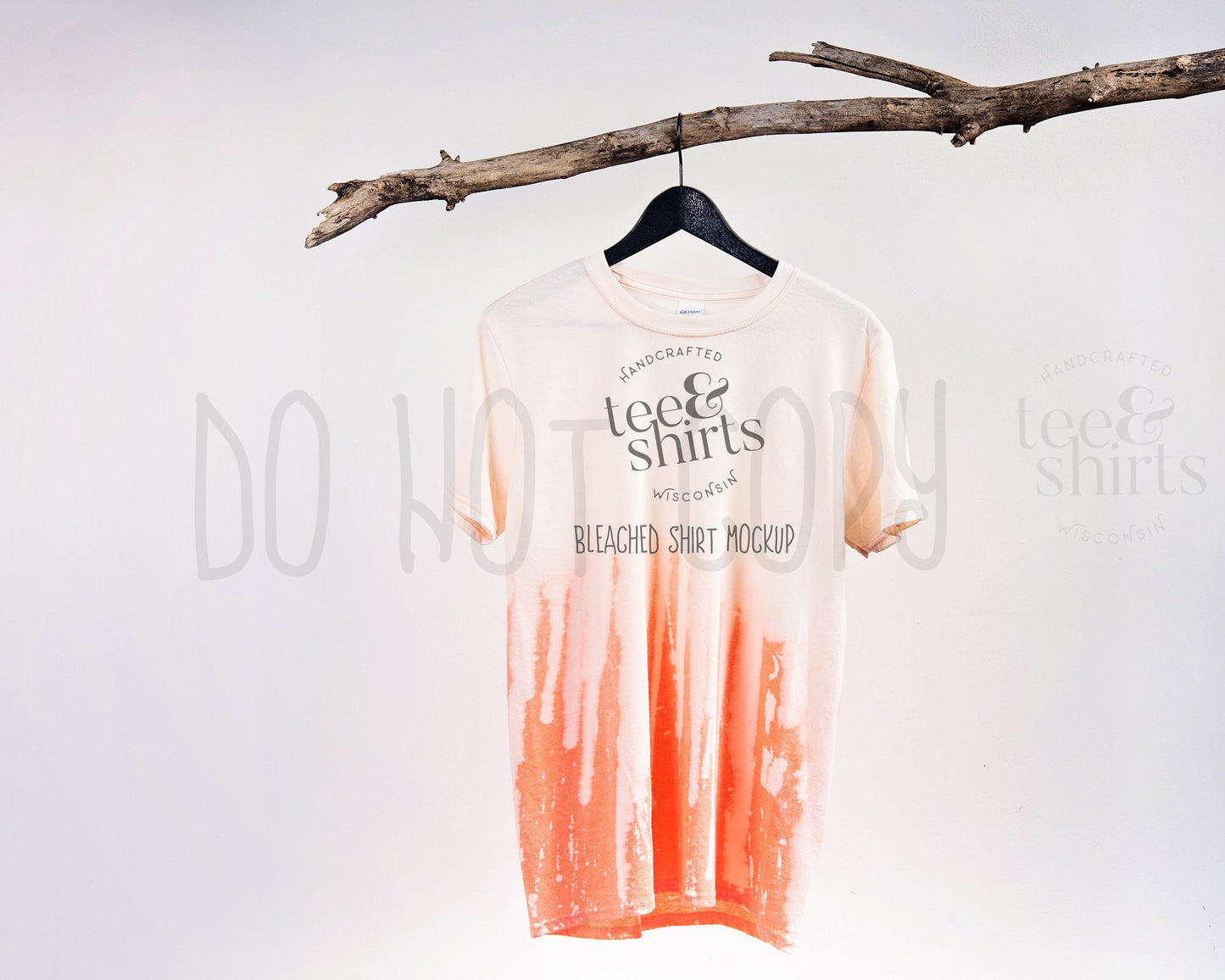 Gildan G640 Bleached Tshirt mockup Heather Orange Hanging Shirt mock up teeANDshirts