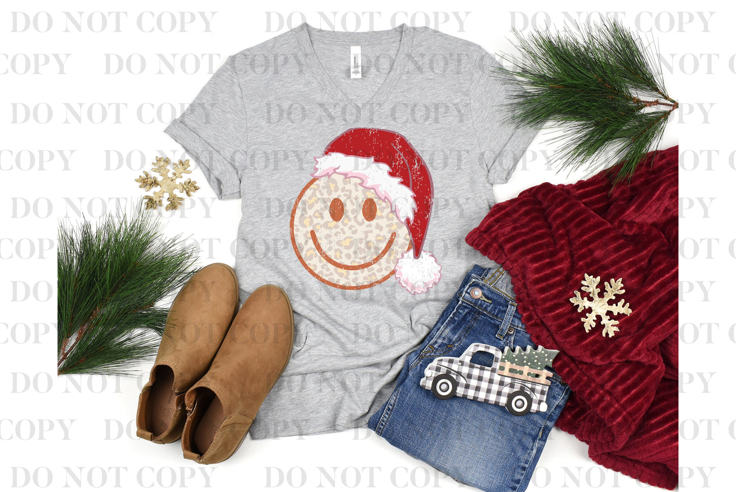 Happy Face Santa DTF TRANSFER tee and shirts transfers