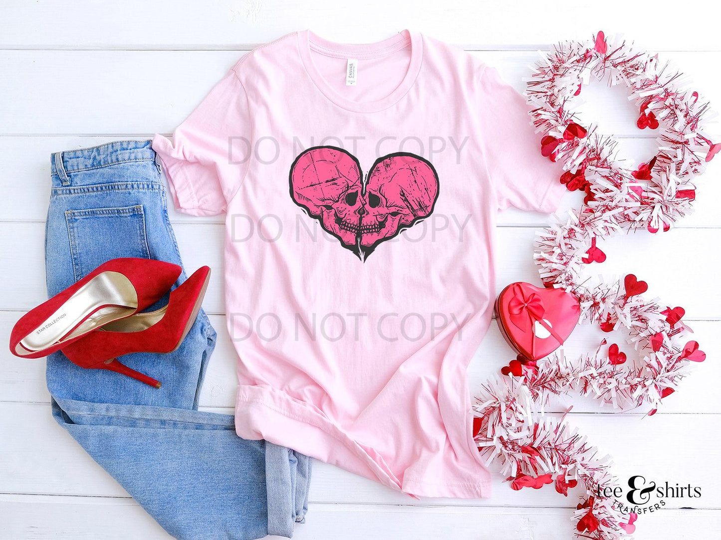 Heart skulls tee and shirts transfers