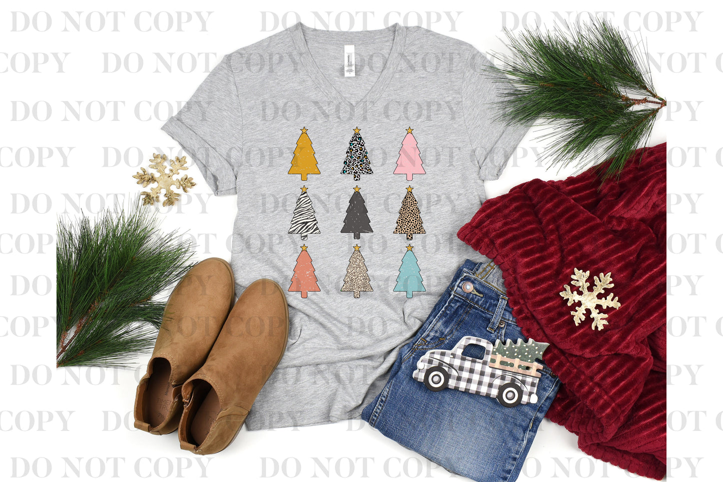 Retro Christmas Trees DTF TRANSFER tee and shirts transfers