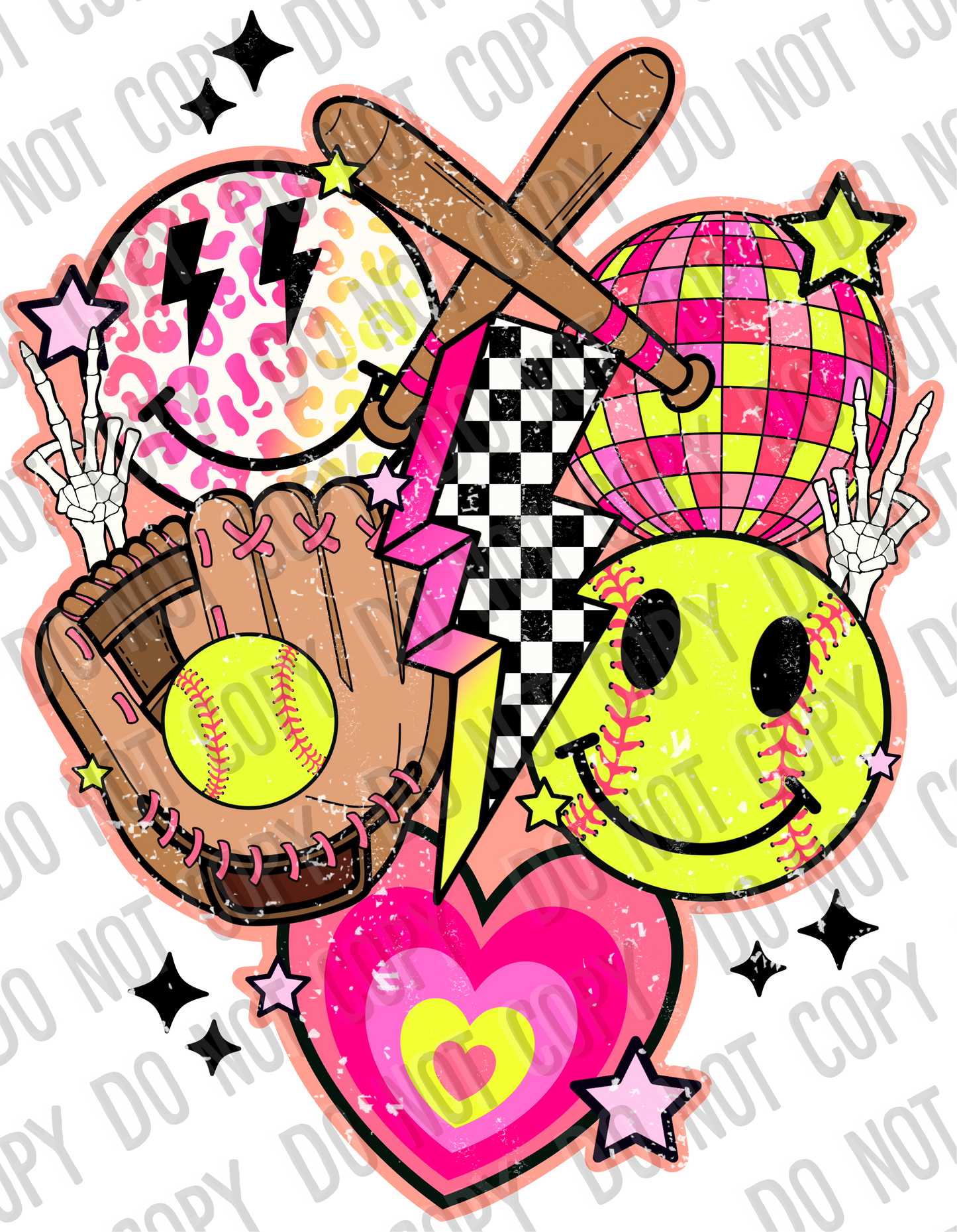 Retro Softball Collage DTF Transfer tee and shirts transfers