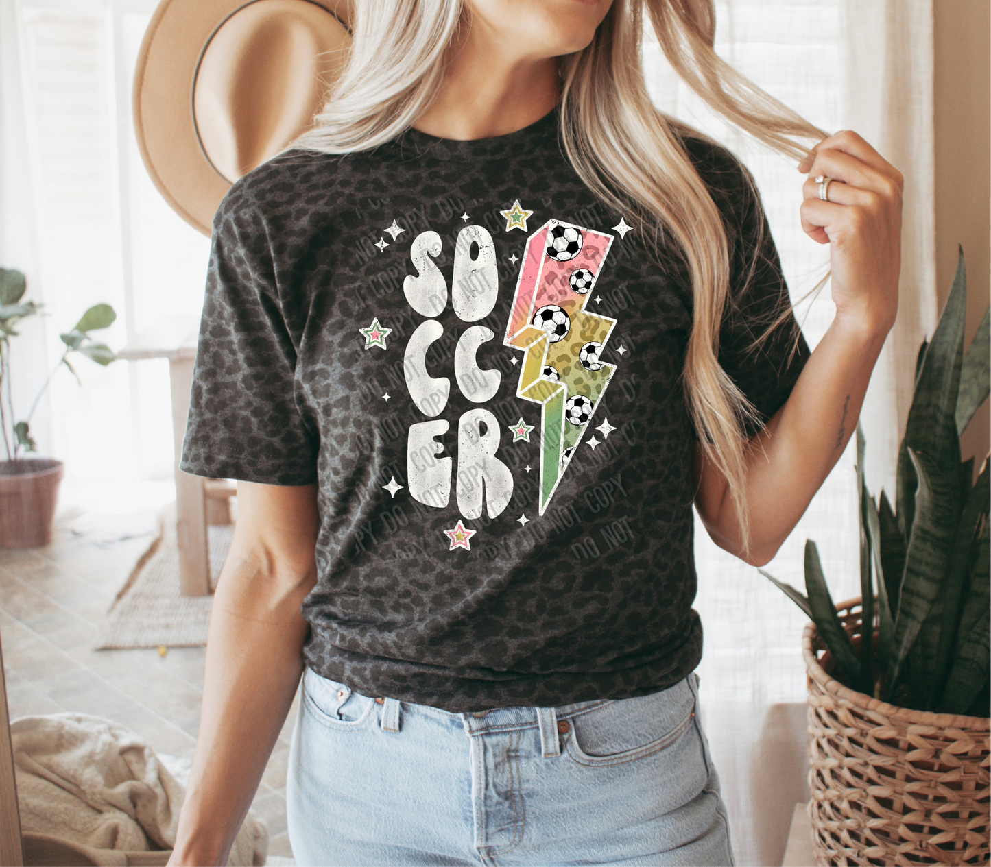 Soccer Bolt white DTF Transfer tee and shirts transfers