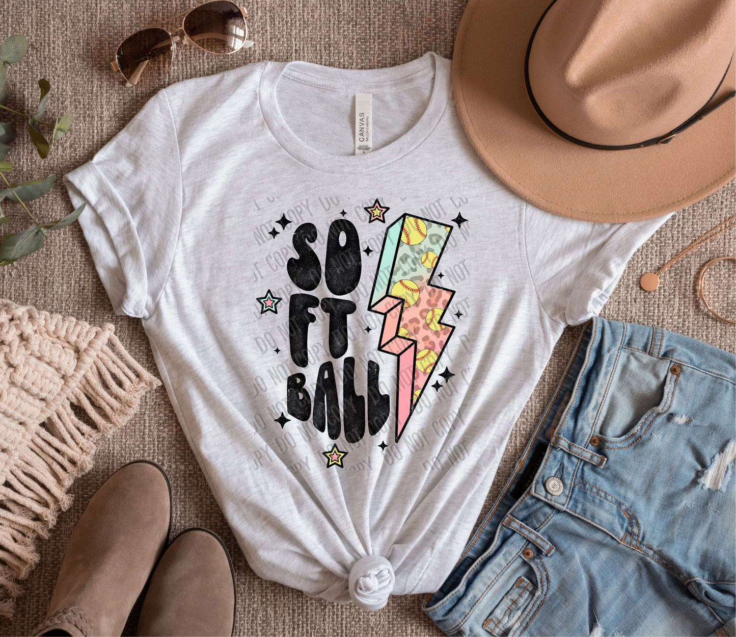 Softball Bolt DTF Transfer tee and shirts transfers