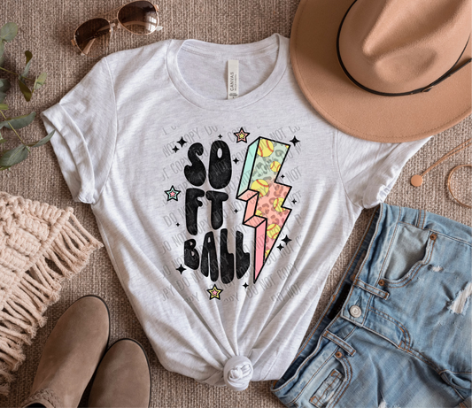 Softball Bolt DTF Transfer tee and shirts transfers