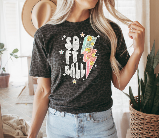 Softball Bolt white DTF Transfer tee and shirts transfers