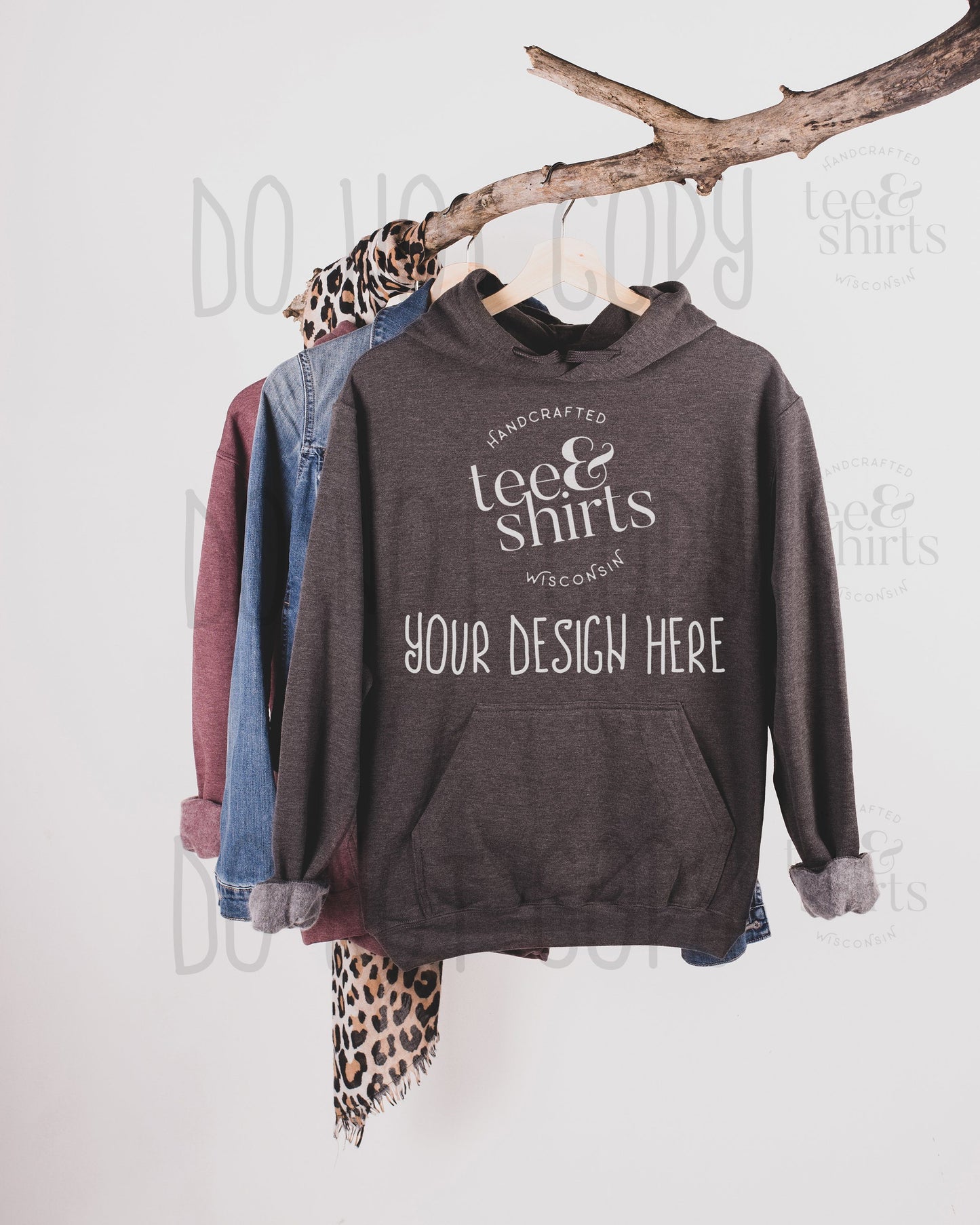 Tultex 320 Hoodie mockup Heather Charcoal Hanging sweatshirt Shirt mock up teeANDshirts