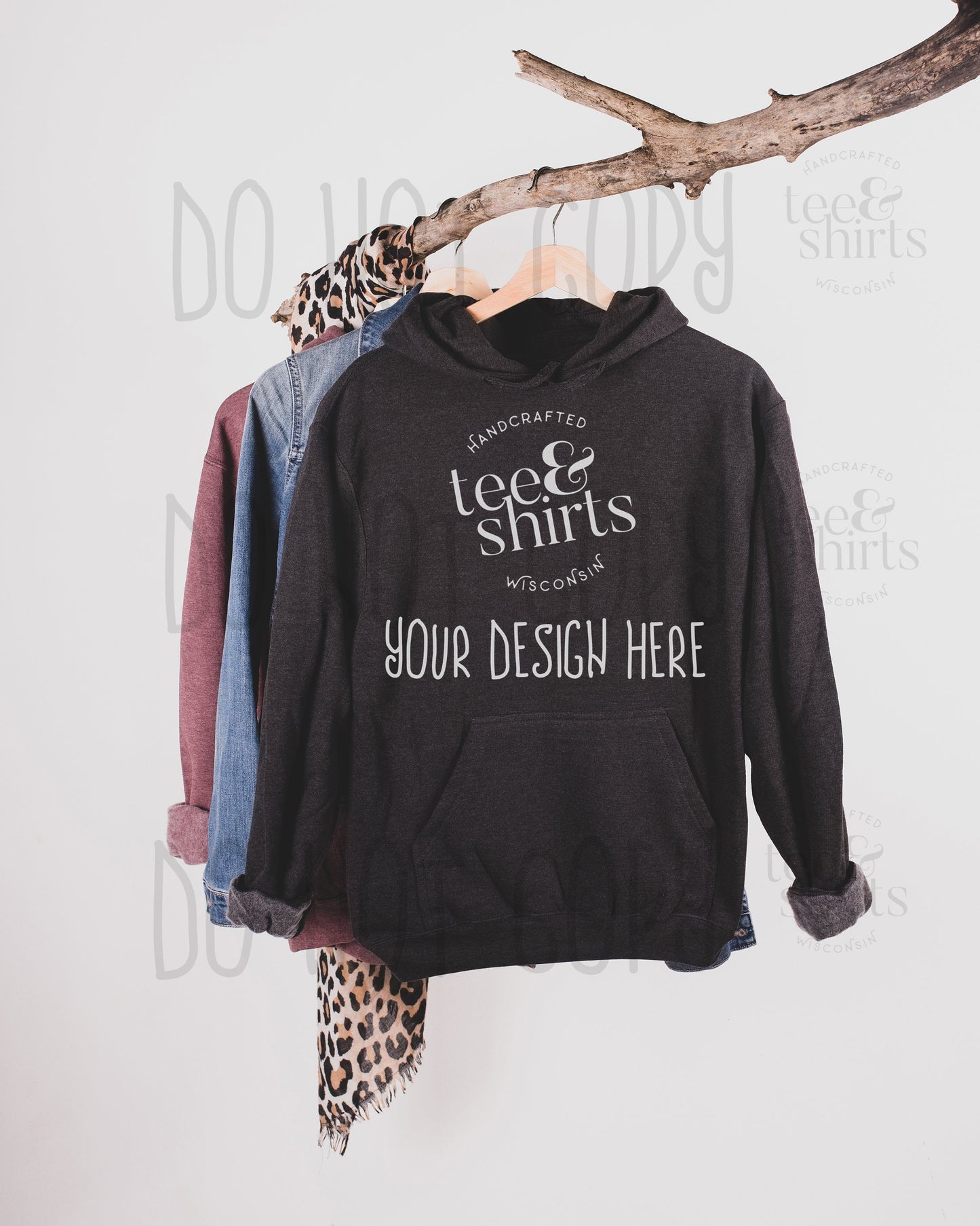 Tultex 320 Hoodie mockup Heather Graphite Hanging sweatshirt Shirt mock up teeANDshirts