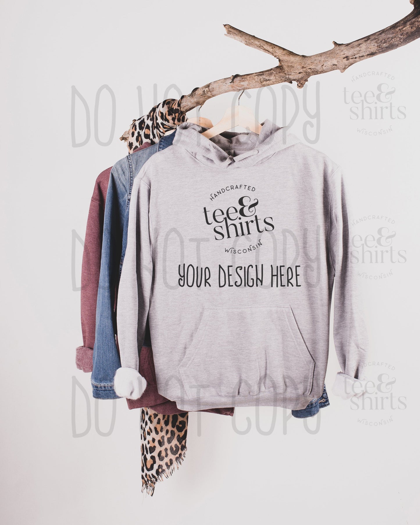 Tultex 320 Hoodie mockup Heather Grey Hanging sweatshirt Shirt mock up teeANDshirts