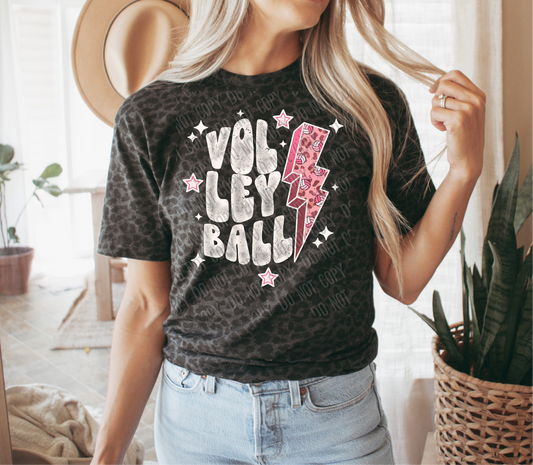 Volleyball Bolt white DTF Transfer tee and shirts transfers