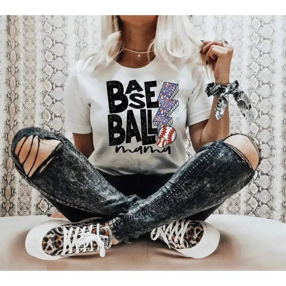 Baseball Mama Bolt DTF Transfer tee and shirts transfers 