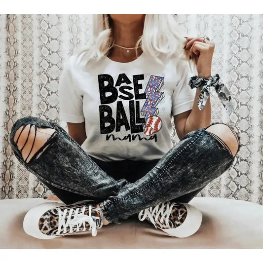 Baseball Mama Bolt DTF Transfer tee and shirts transfers 