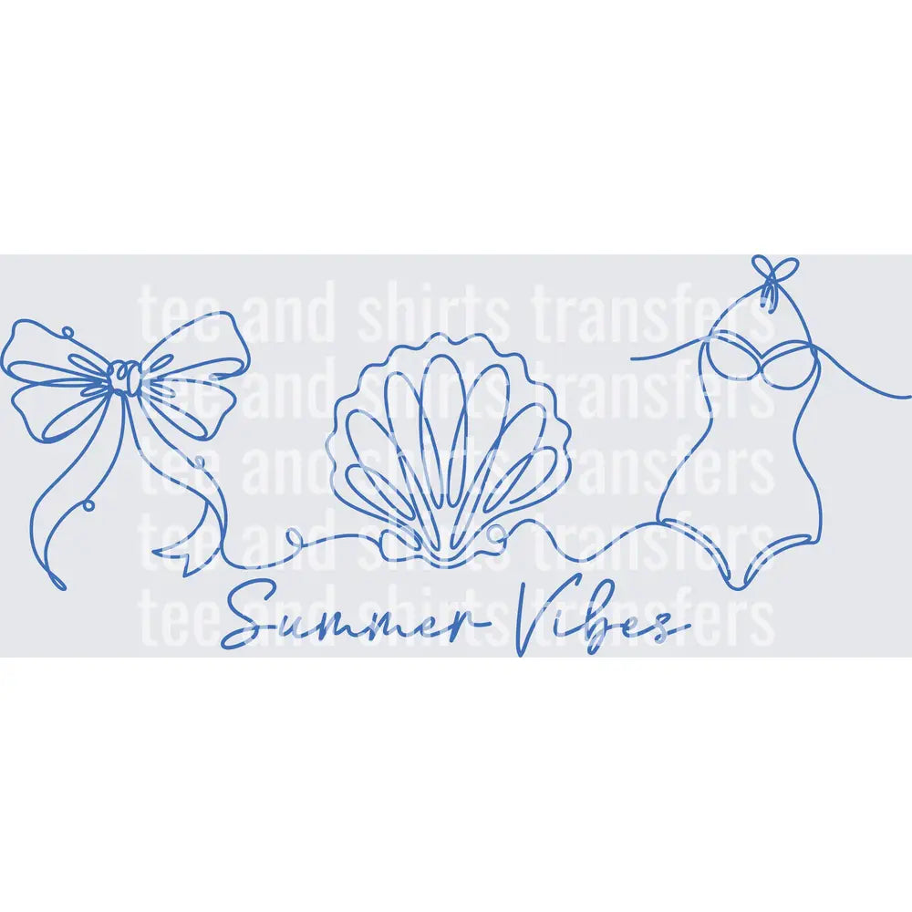Bikini Bow and Seashell Line Art DTF TRANSFER