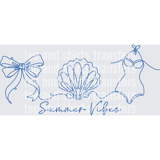 Bikini Bow and Seashell Line Art DTF TRANSFER