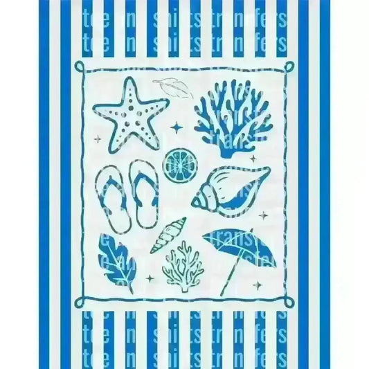 Blue and White Beach Summer DTF TRANSFER DTF TRANSFER tee and shirts transfers 