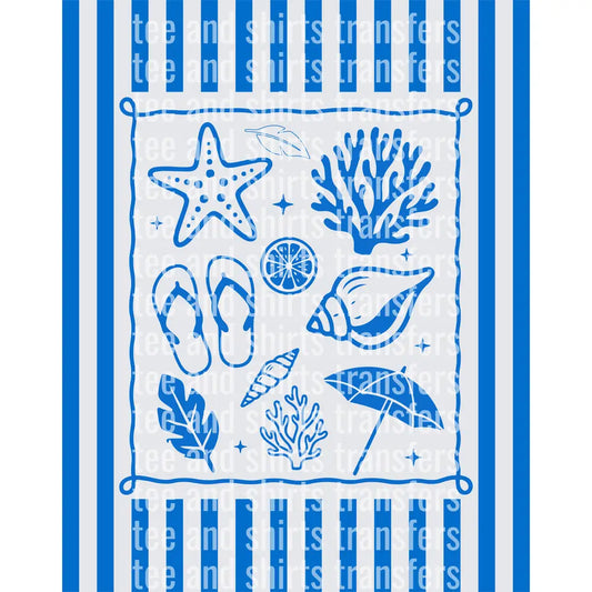 Blue and White Beach Summer DTF TRANSFER