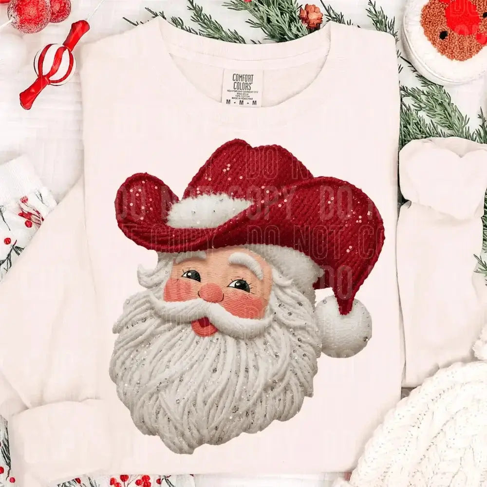 Cowboy Santa Faux Yarn DTF TRANSFER tee and shirts transfers 
