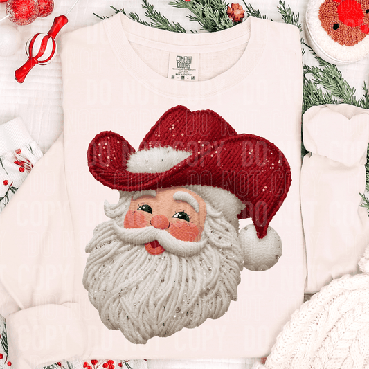 Cowboy Santa Faux Yarn DTF TRANSFER tee and shirts transfers 