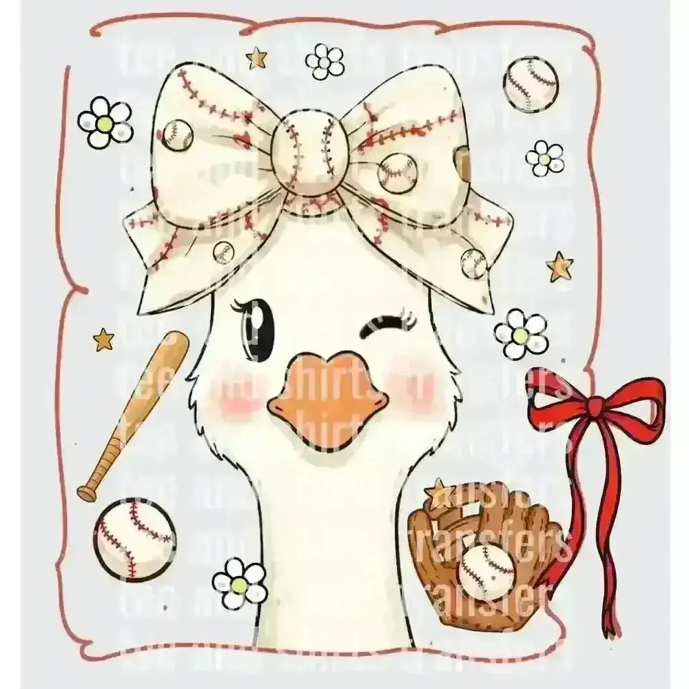 Cute Goose with Baseball Bow DTF TRANSFER DTF TRANSFER tee and shirts transfers 