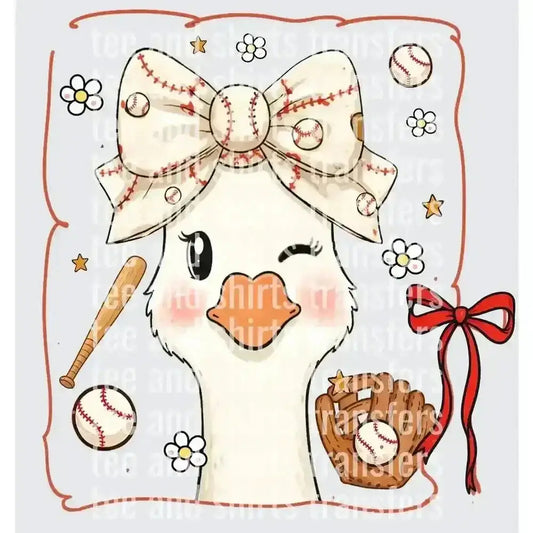 Cute Goose with Baseball Bow DTF TRANSFER DTF TRANSFER tee and shirts transfers 