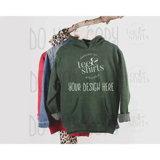 Ei-Lo 9380 Hoodie mockup Forest Heather Hanging Sweatshirt Shirt mock up teeANDshirts 