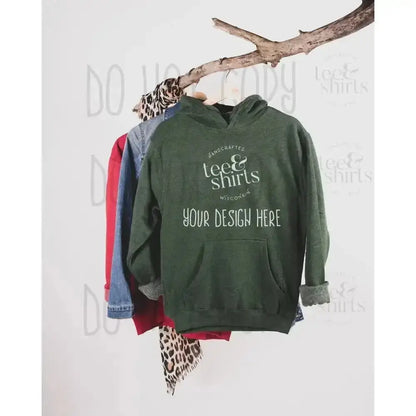 Ei-Lo 9380 Hoodie mockup Forest Heather Hanging Sweatshirt Shirt mock up teeANDshirts 
