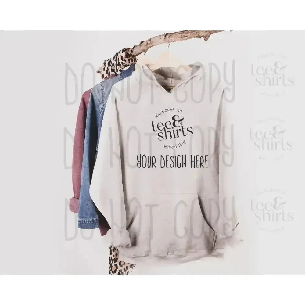 Ei-Lo 9380 Hoodie mockup Oatmeal Heather Hanging Sweatshirt Shirt mock up teeANDshirts 