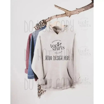 Ei-Lo 9380 Hoodie mockup Oatmeal Heather Hanging Sweatshirt Shirt mock up teeANDshirts 