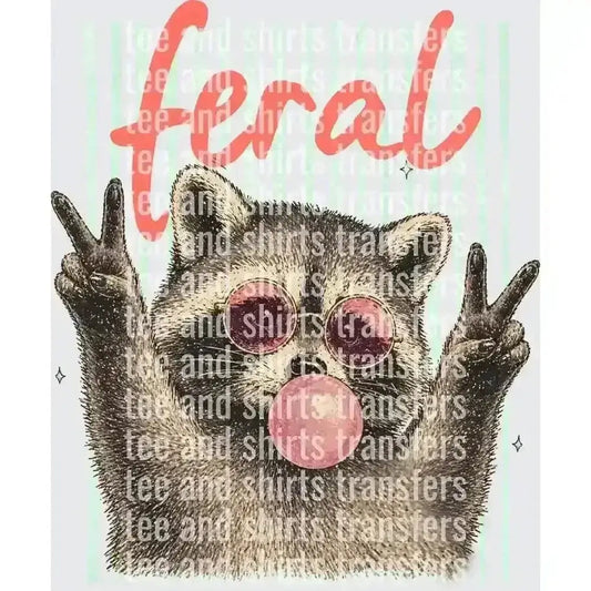 Feral Raccoon with Pink Sunglasses DTF TRANSFER DTF TRANSFER tee and shirts transfers 