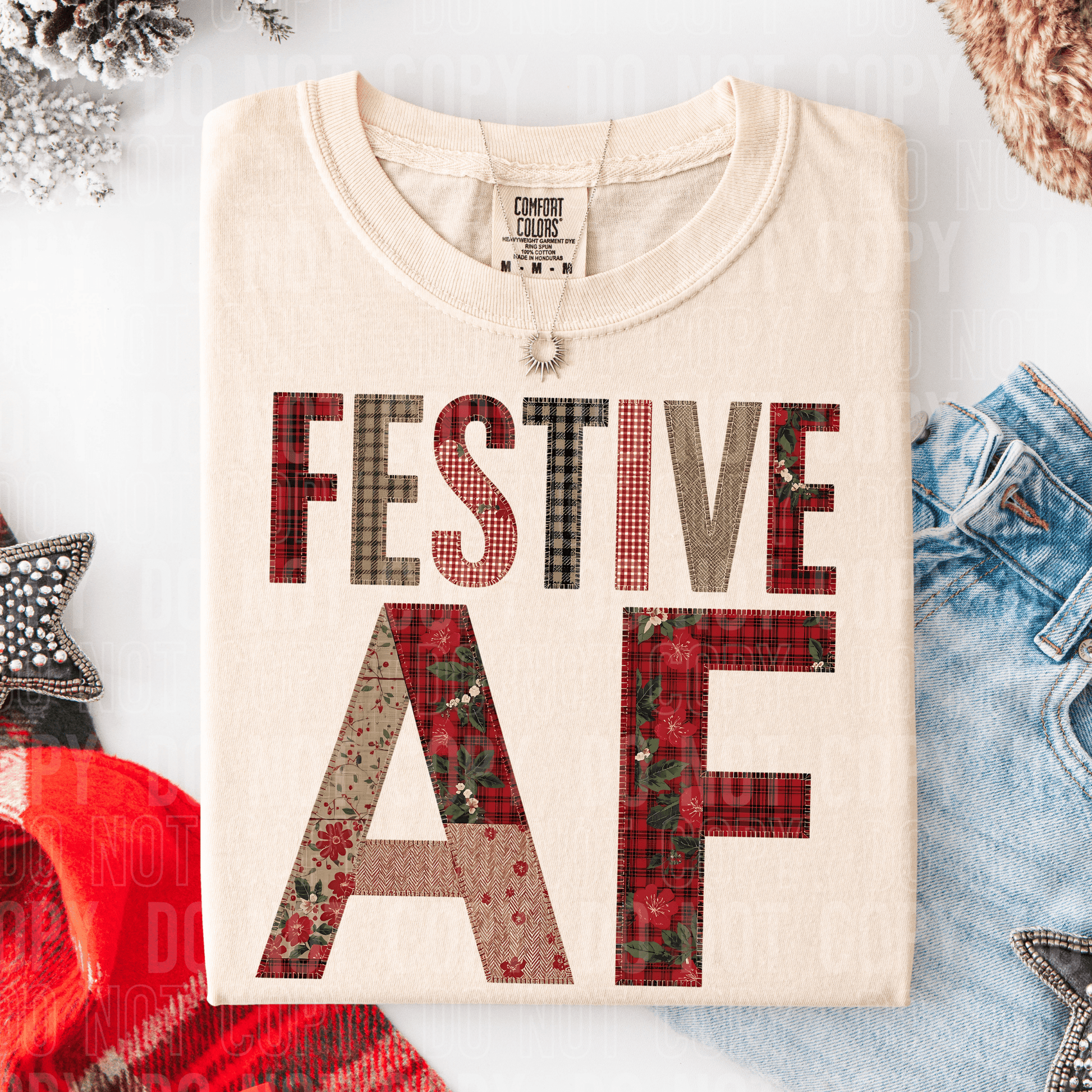 Festive AF Patch DTF TRANSFER tee and shirts transfers 