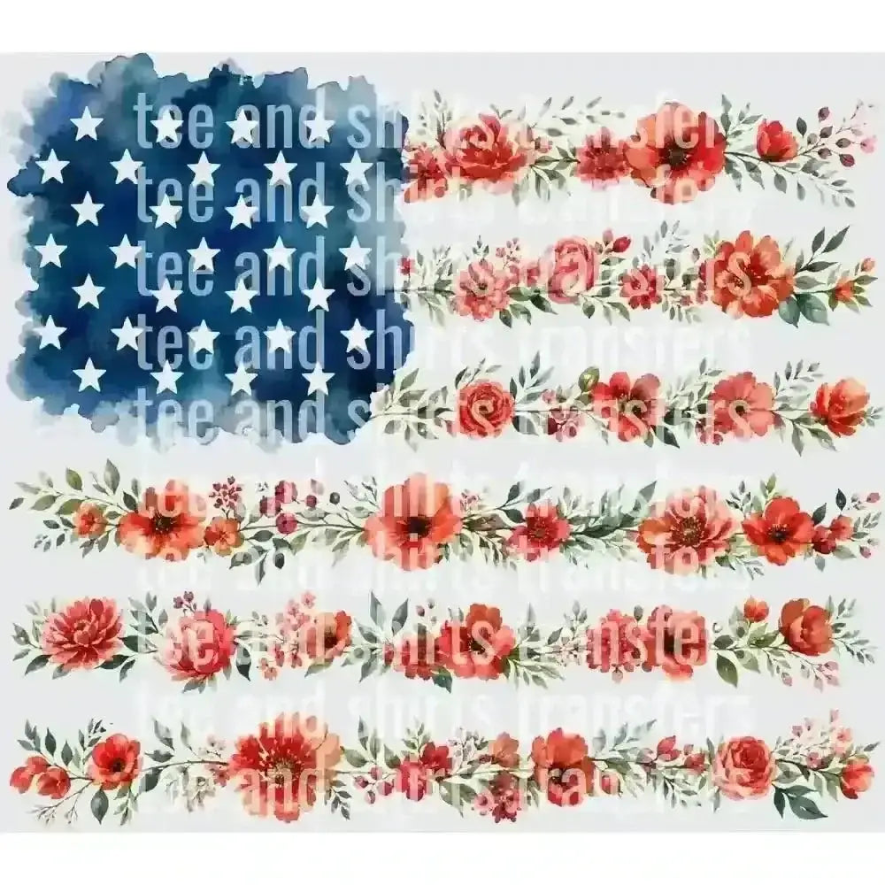 Floral American Flag DTF TRANSFER DTF TRANSFER tee and shirts transfers 