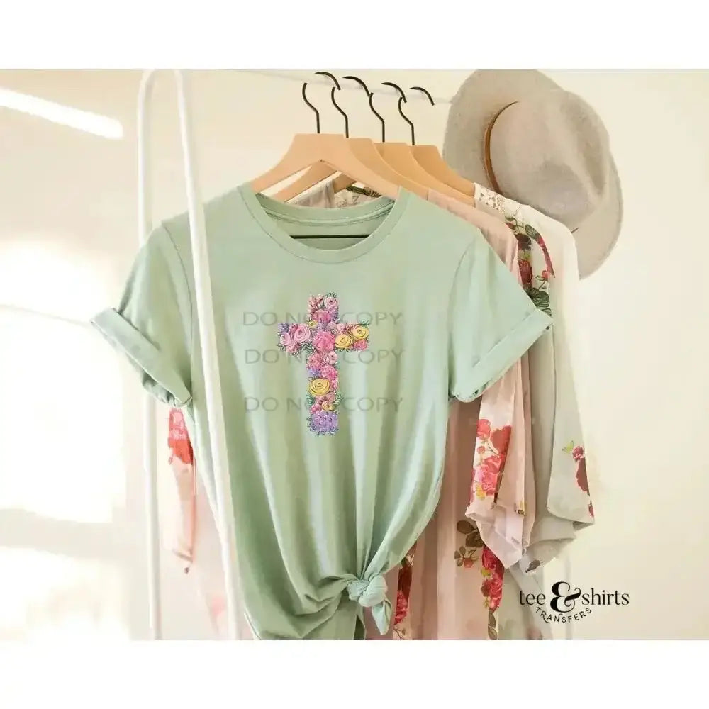 Floral Cross DTF Transfer tee and shirts transfers 