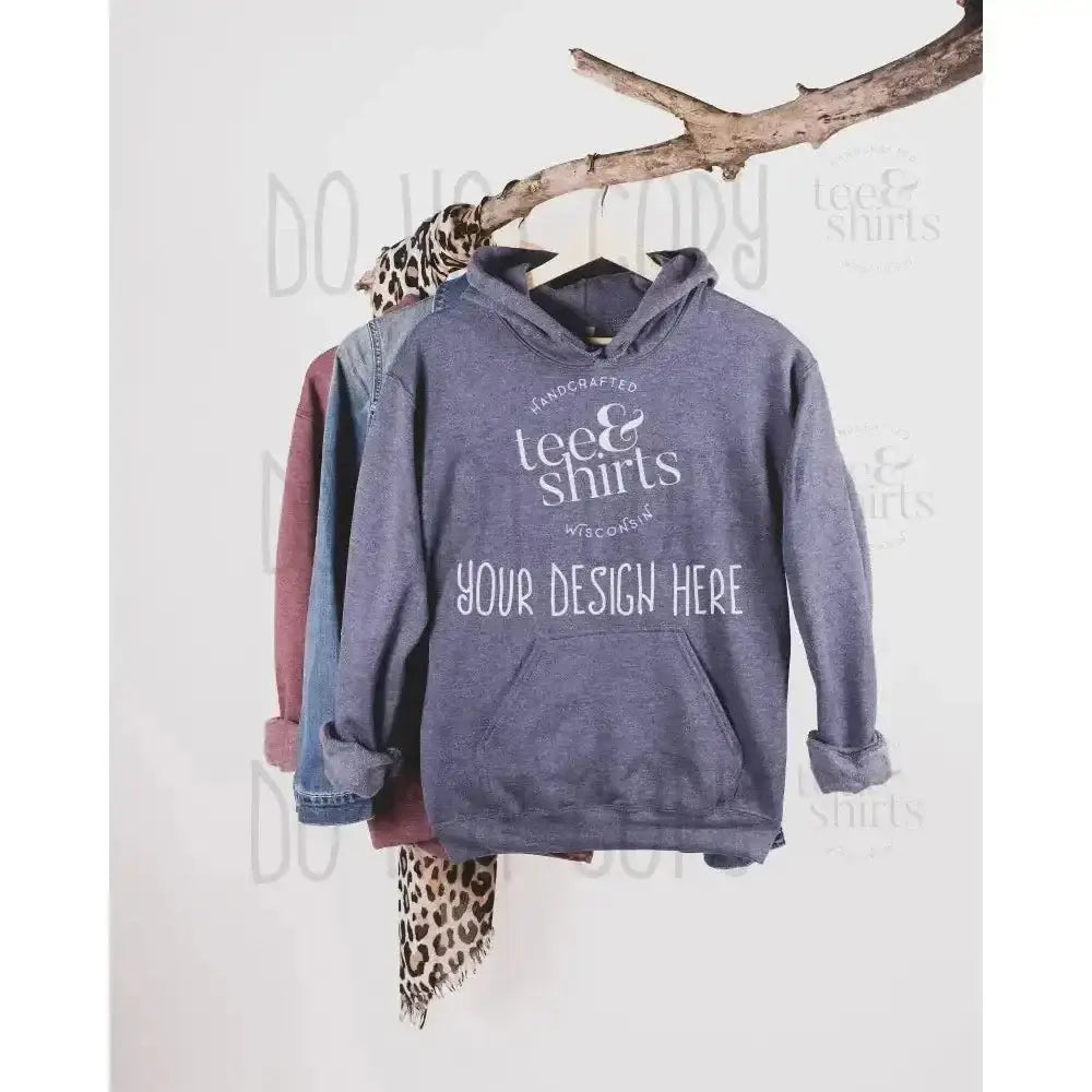 Gildan G185 Hoodie mockup Heather Sport Dark Navy Hanging Sweatshirt Shirt mock up teeANDshirts 