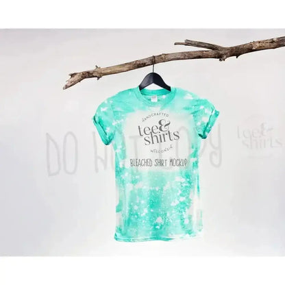 Gildan G640 Bleached Tshirt mockup Heather Seafoam Hanging Shirt mock up teeANDshirts 