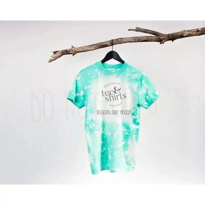 Gildan G640 Bleached Tshirt mockup Heather Seafoam Hanging Shirt mock up teeANDshirts 