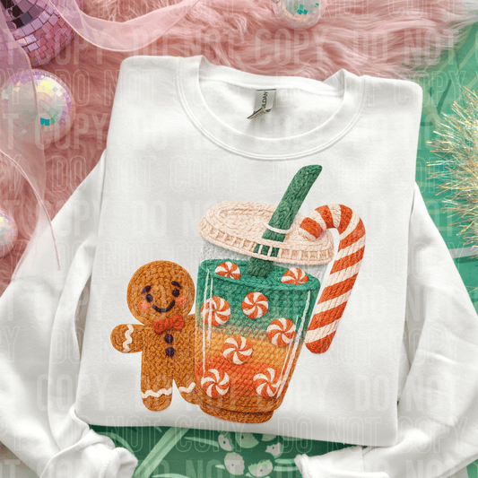 Gingerbread Candy Cane Coffee DTF TRANSFER tee and shirts transfers 